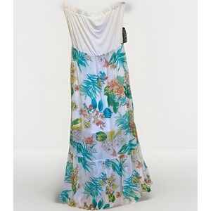 New York And Company Strapless Maxi Dress XL‎ White Floral Beachy Boho